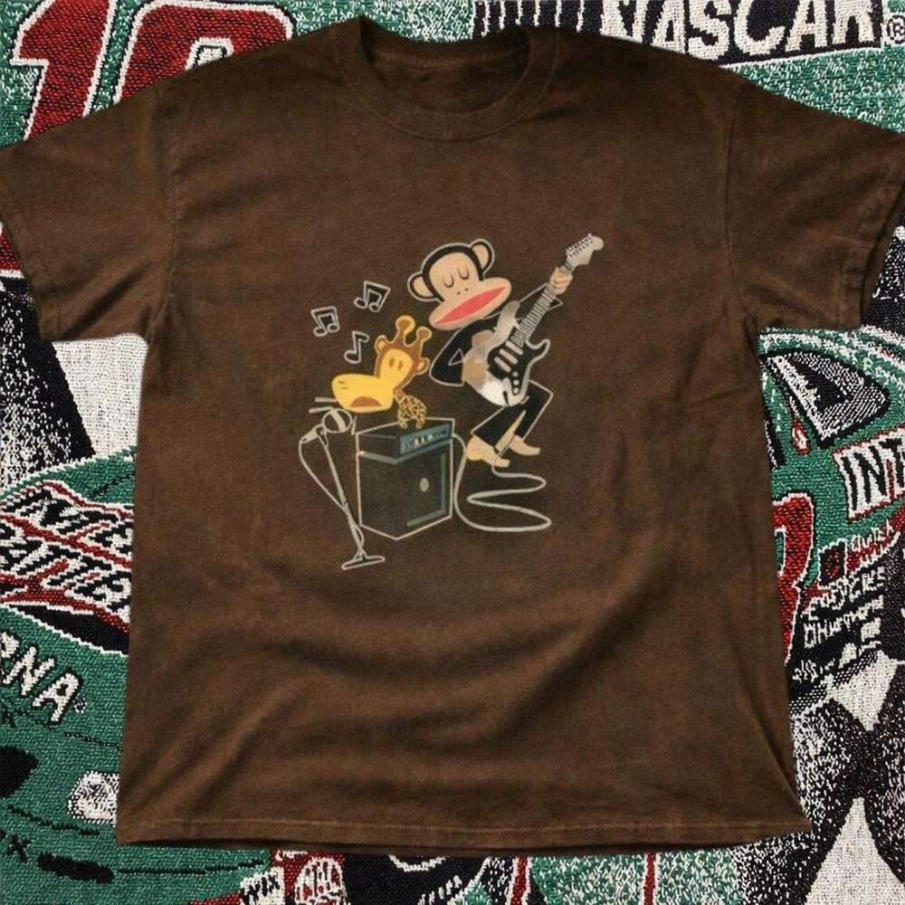 Cartoon Band Graphic T-Shirt Brown Retro Music Tee